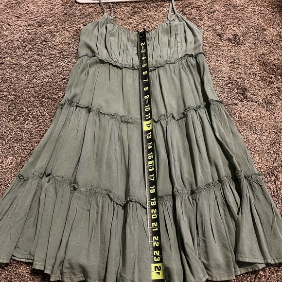 Aeropostale Women's Solid Swoop-Neck Tiered Green Babydoll Dress - Picture 5 of 8